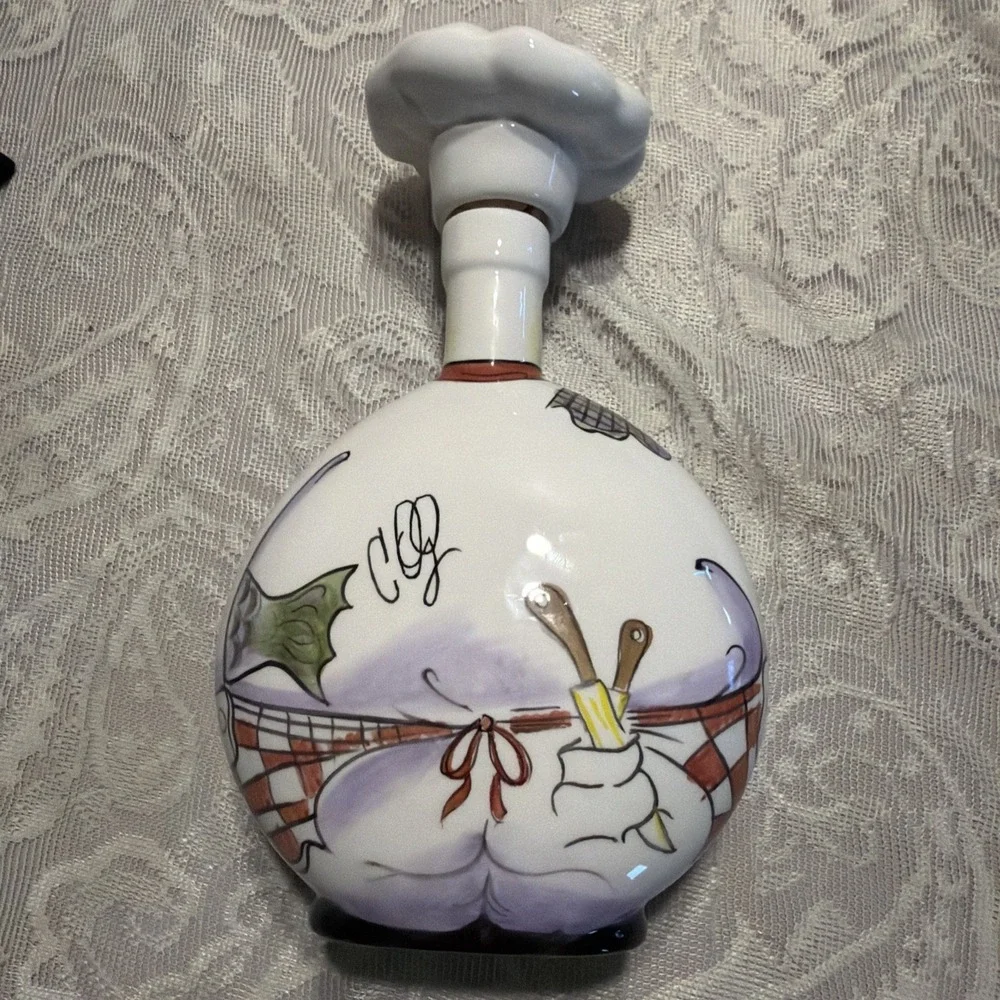 Chef Bottle Whimsy Oil/Vinegar Decanter By Carrie Olsen Garrard Italy Dopamine